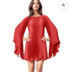 $199 Rene Ruiz Women Long Sleeve Pleated Charmeuse Cocktail Dress Sz 14 Red NWT